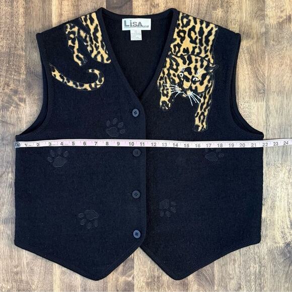 Lisa International Women’s 100% Boiled Wool VTG Leopard Cheetah Paw Vest Size L - Picture 5 of 10